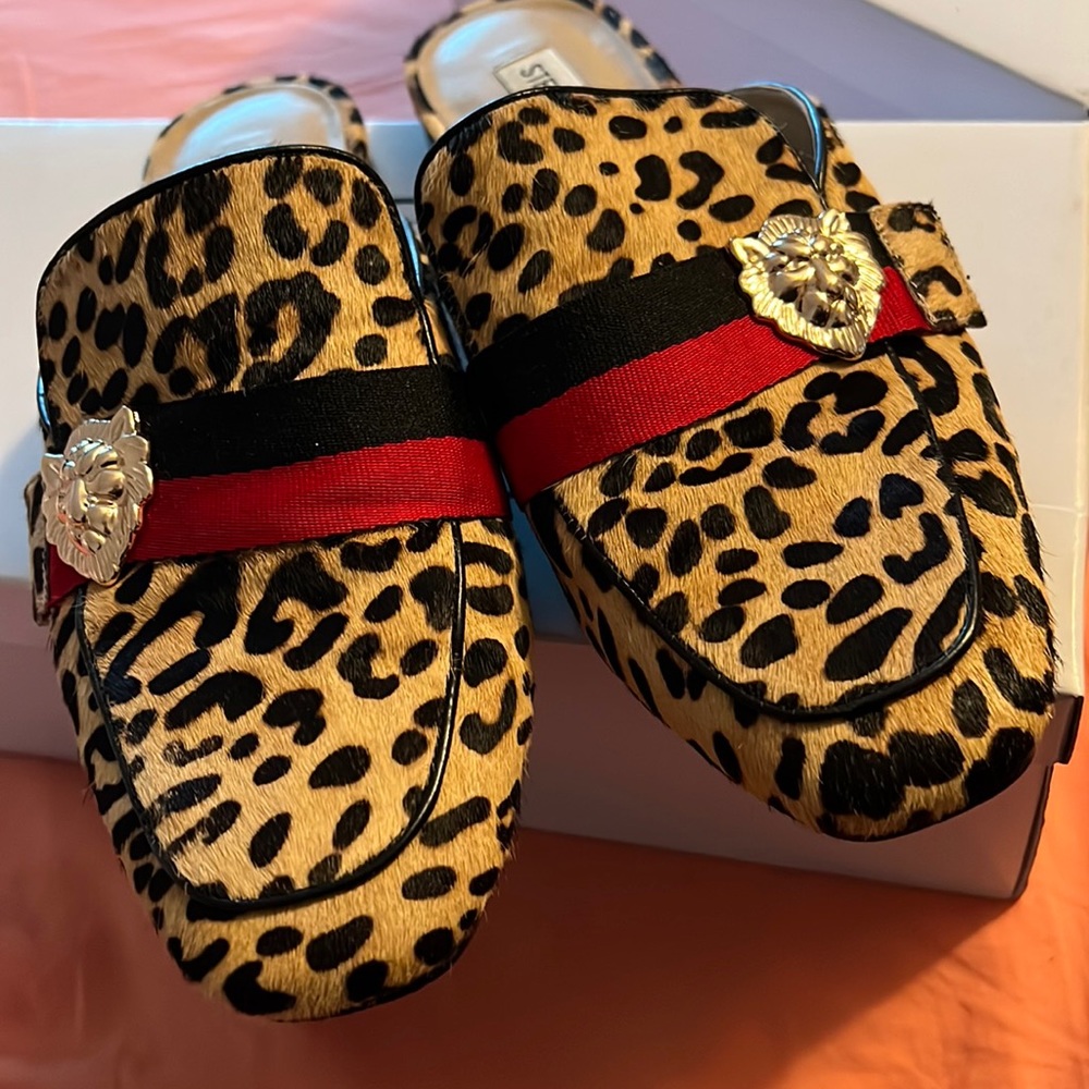 Steve Madden leopard loafer slides